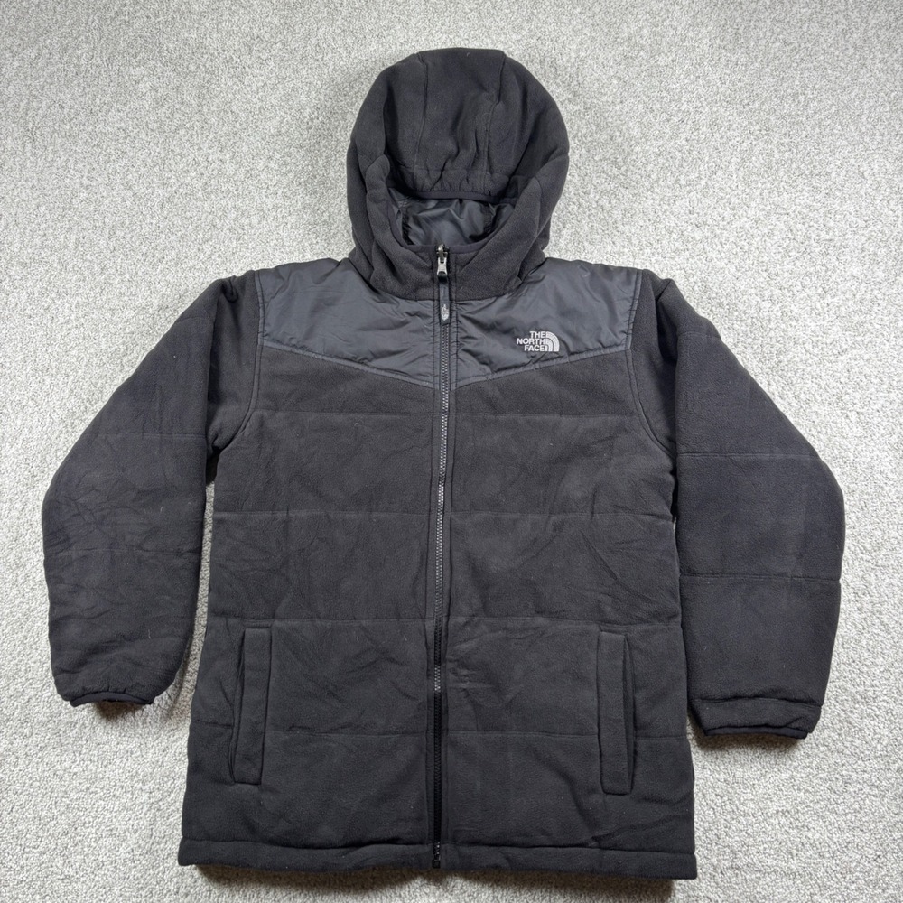 The North Face Reversible Jacket Boys L 14/16 Black Hooded Insulated Full Zip
